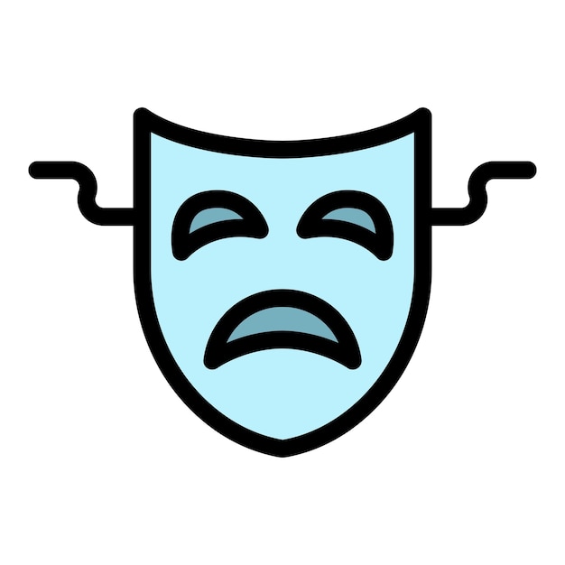 Icona di maschera teatrale triste Contorno di maschere teatrale triste Icona vettoriale colore piatto isolato