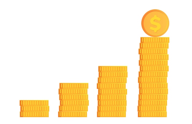 Icona di monete Pila di moneta d'oro come grafico del reddito Illustrazione vettoriale