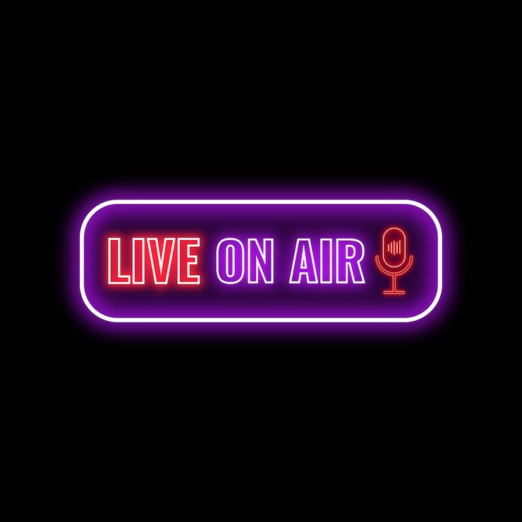 Vettore icona di neon vettoriale gratuito live on air logo luminoso live on air segno di neon live on air per il download delle notizie