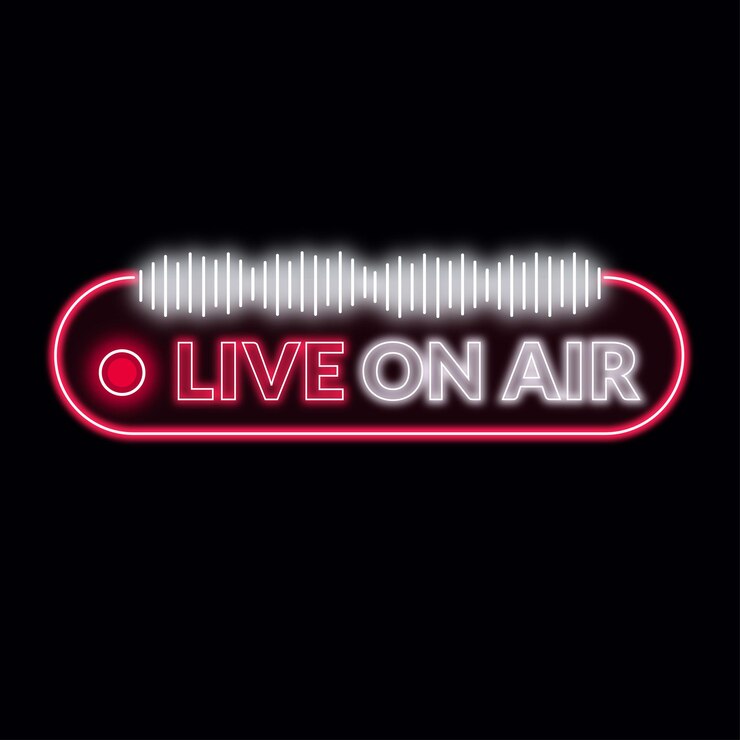 Vettore icona di neon vettoriale gratuito live on air logo luminoso live on air segno di neon live on air per il download delle notizie