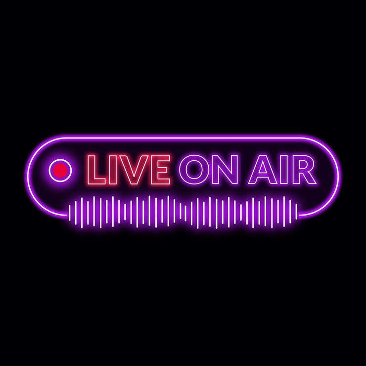 Vettore icona di neon vettoriale gratuito live on air logo luminoso live on air segno di neon live on air per il download delle notizie
