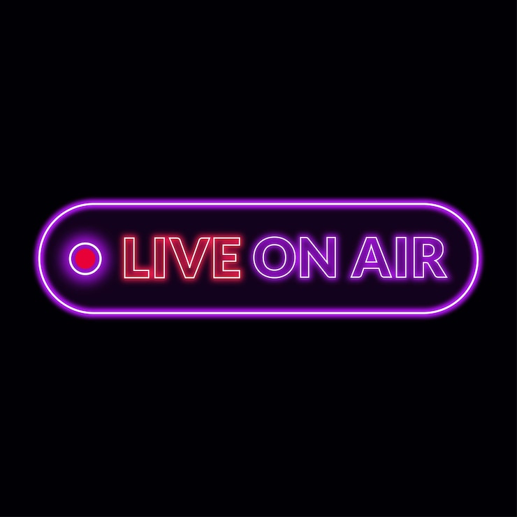 Vettore icona di neon vettoriale gratuito live on air logo luminoso live on air segno di neon live on air per il download delle notizie