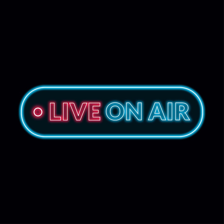 Vettore icona di neon vettoriale gratuito live on air logo luminoso live on air segno di neon live on air per il download delle notizie