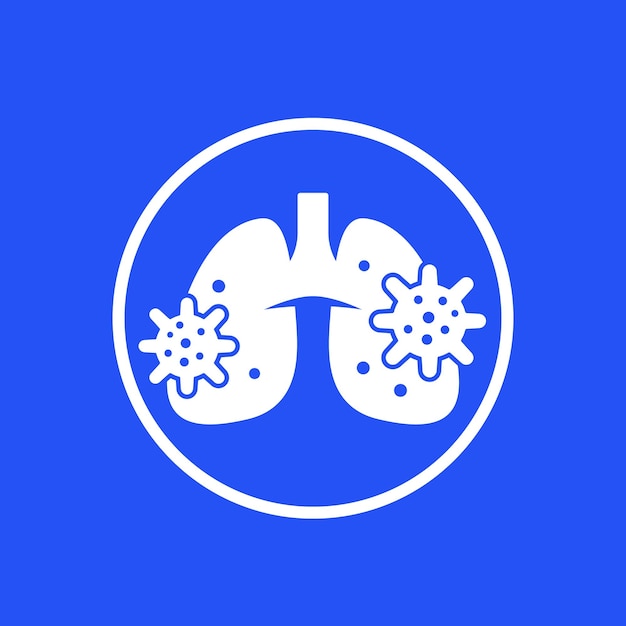 Icona di polmonite con virus e vettore di polmoni