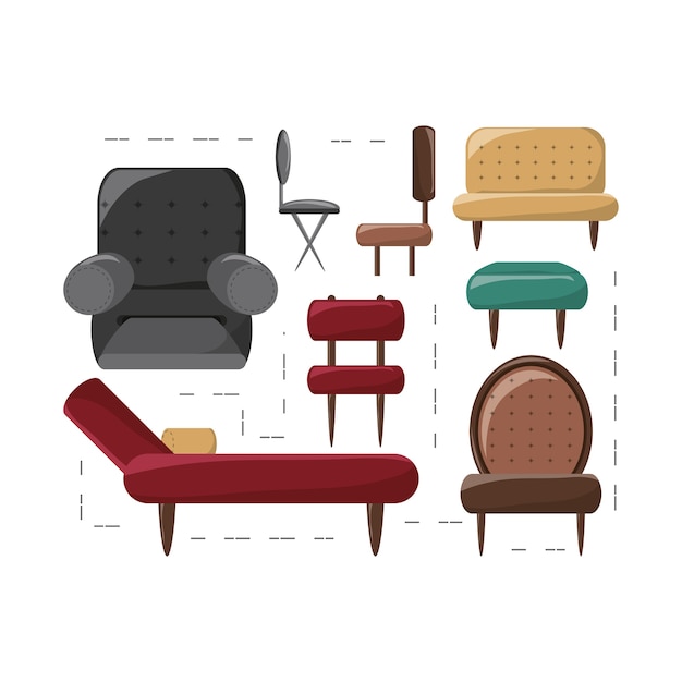 icona di set di icone di sedie mobili