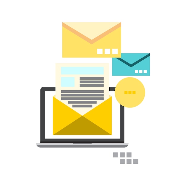 Icona di stile piano di email Marketing concetto con ombra lunga.