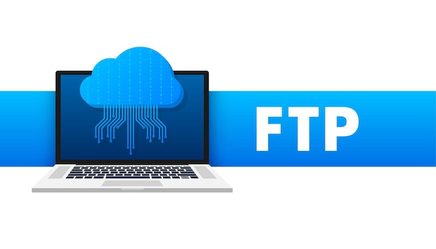 Icona di trasferimento file FTP sul laptop Icona della tecnologia FTP Trasferisci i dati al server Illustrazione vettoriale