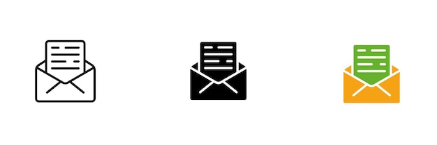 Icona di una busta con una lettera all'interno Posta fatture fiscali e-mail sistema globale di scambio merci Icona set vettoriale in linea stili neri e colorati isolati su sfondo bianco