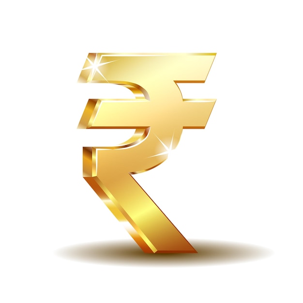 Icona di valuta della rupia d'oro isolata on white Concetto di affari e investimenti finanziari