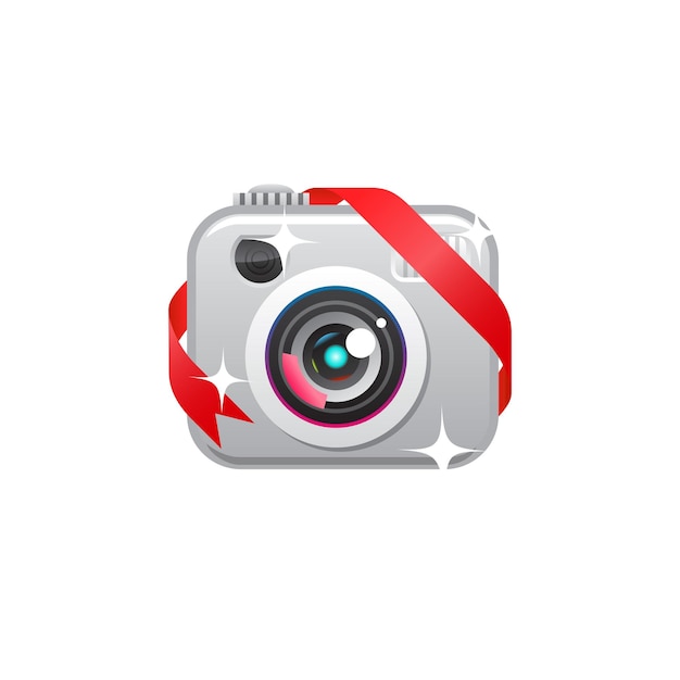 Icona di vettore della fotocamera regalo su sfondo bianco
