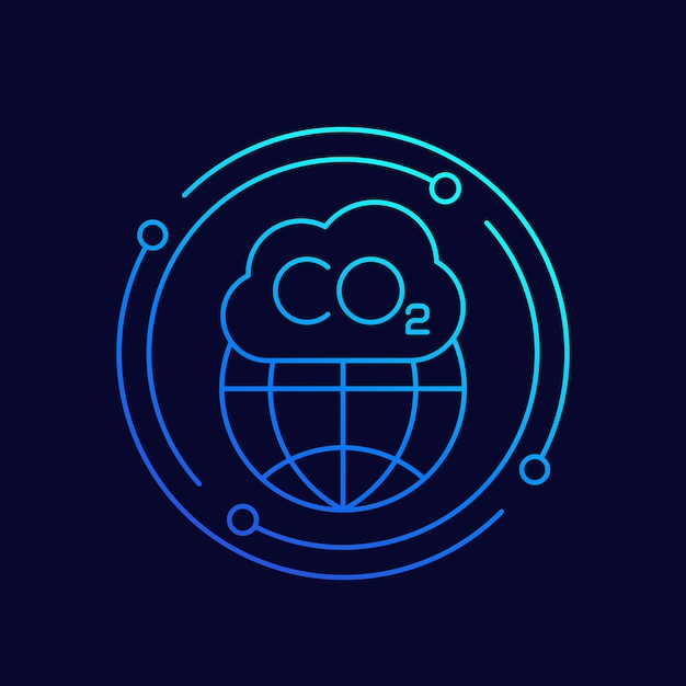 Icona di vettore di linea di gas CO2, inquinamento di anidride carbonica
