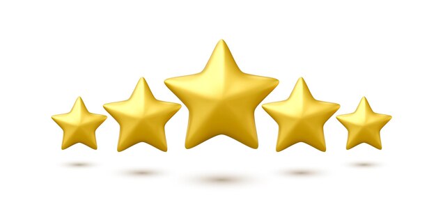 Icona Gold Stars 3D Rendering di cinque stelle gialle isolate su sfondo bianco Illustrazione vettoriale