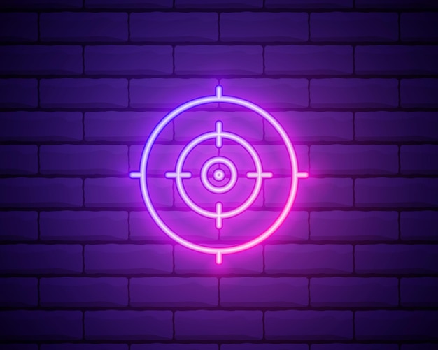 Icona in stile neon obiettivo Semplice vettore di contorno a linea sottile di icone fitness per sito Web ui e ux o applicazione mobile isolata su muro di mattoni