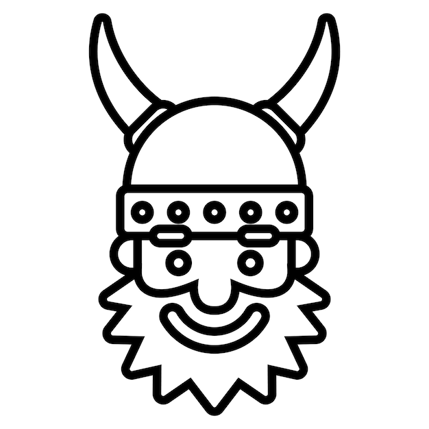 Icona lineare nera Guerriero barbuto norvegese vichingo in un elmo con le corna