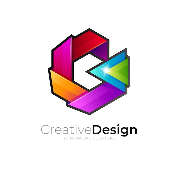 Icona lucida del modello di design con logo esagonale e lettera G
