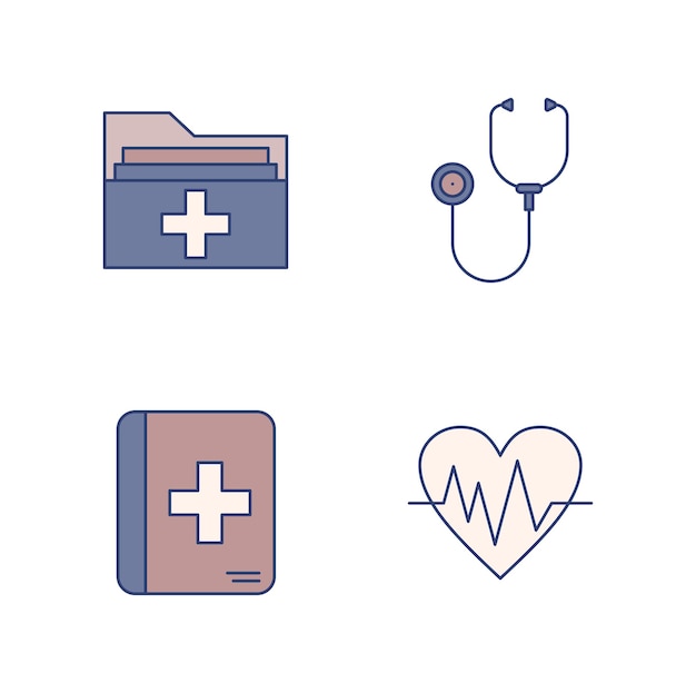 Icona medica Set di strumenti medici per l'assistenza sanitaria ospedaliera icone a tema di medicina ambulanza
