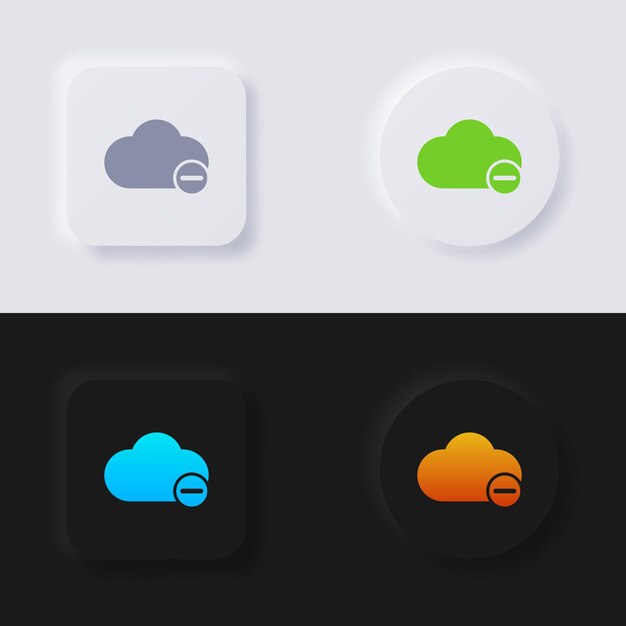 Icona nuvola con simbolo meno Set di icone Pulsante neumorfismo multicolore Progettazione dell'interfaccia utente morbida per il Web design Interfaccia utente dell'applicazione e altro Set di icone Pulsante vettoriale