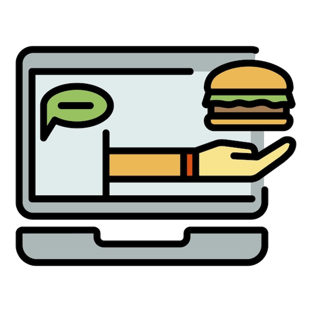 Icona per l'ordinazione di cibo online Profilo dell'icona vettoriale per l'ordinazione di cibo online colore piatto isolato