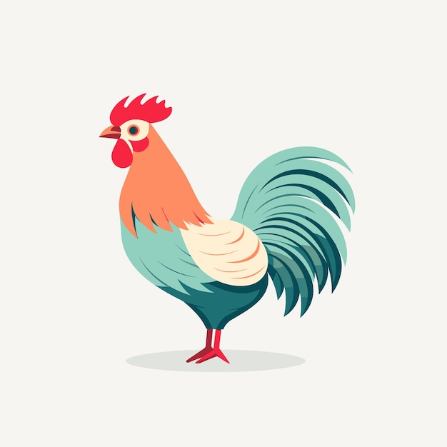 Icona piana di vettore di un gallo vibrante e vivace in posizione eretta