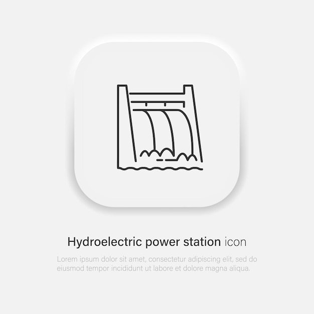 Icona piatta della linea della centrale idroelettrica Illustrazione vettoriale simbolo delle fonti di energia rinnovabili alternative Vector EPS 10