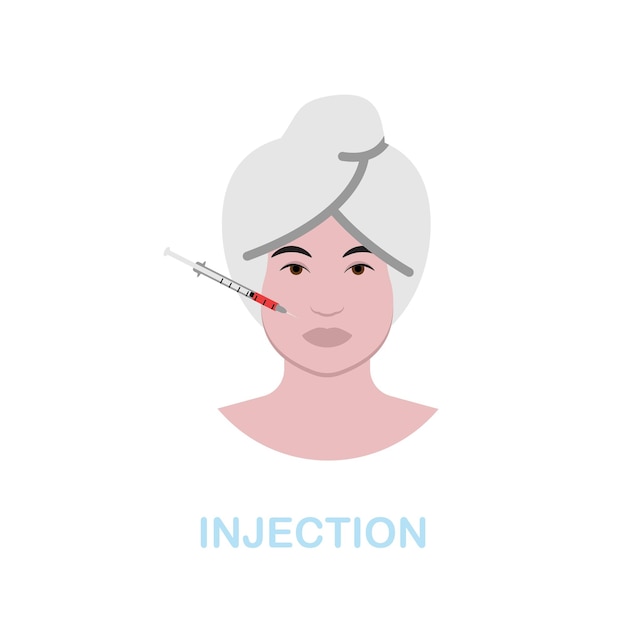 Icona piatta di iniezione Segno di elemento colorato dalla collezione di cosmetologia Segno di icona di iniezione piatta per infografiche di web design e altro ancora