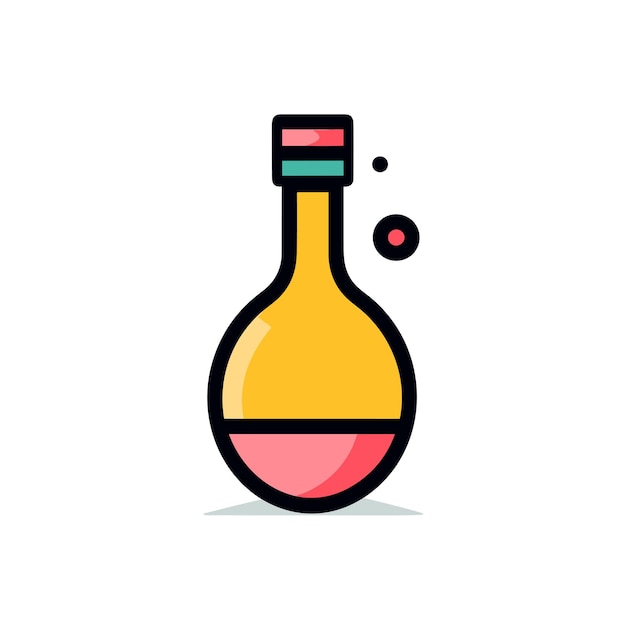 Icona piatta vettoriale di una bottiglia riempita di liquido su una superficie bianca isolata su un'icona piatta vettoriale