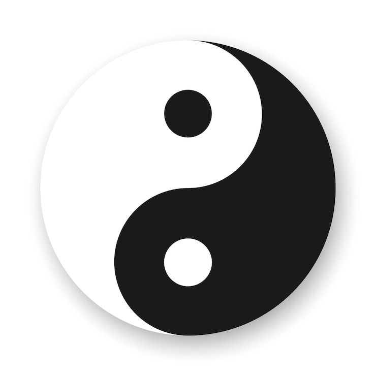 Vettore icona piatta yin yang elemento vettoriale in bianco e nero con ombra sottostante