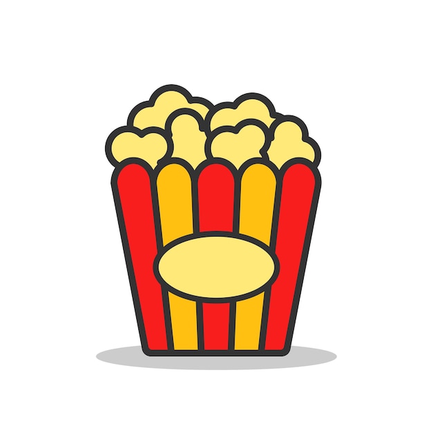 Icona popcorn su sfondo chiaro Simbolo snack Cinema intrattenimento film secchio di carta Stile piatto e colorato Design piatto Illustrazione vettoriale