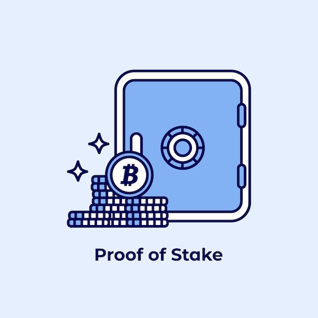 Icona Proof of Stake POS Vettore di concetto di picchettamento crittografico