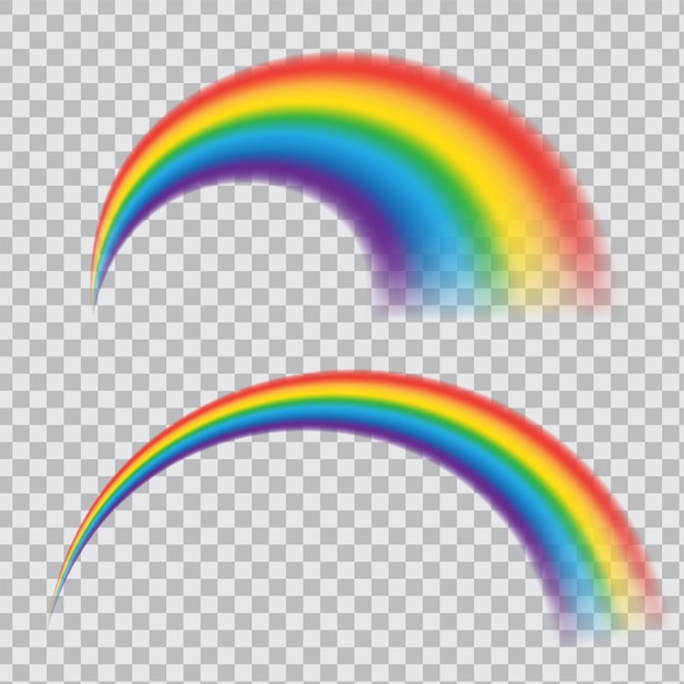 Icona realistica dell'arcobaleno. Arco circolare multicolore isolato su sfondo trasparente. Arco tondo di colori dello spettro.