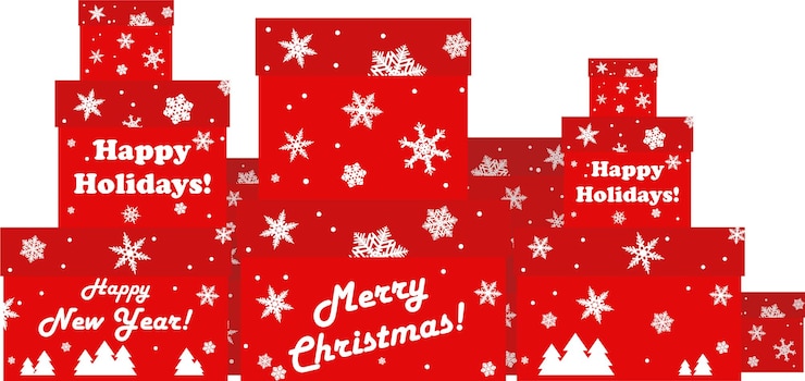 Vettore icona rossa delle scatole regalo di natale nell'illustrazione piana di vettore di stile