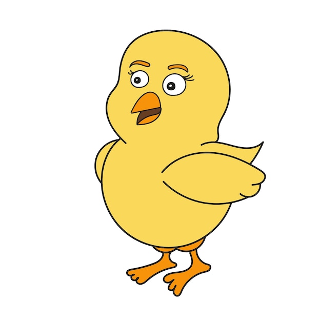Icona semplice del fumetto. Illustrazione vettoriale pollo divertente del bambino su priorità bassa bianca. Illustrazione disegnata a mano di vettore su white