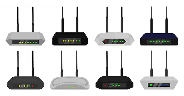 Icona stabilita del fumetto del router. modem illustrazione su sfondo bianco. cartoon set router icona.