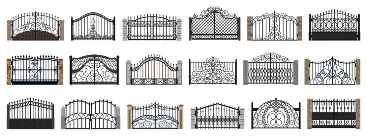 Icona stabilita del fumetto isolata cancello del recinto. cartoon set icon metal entrance.
