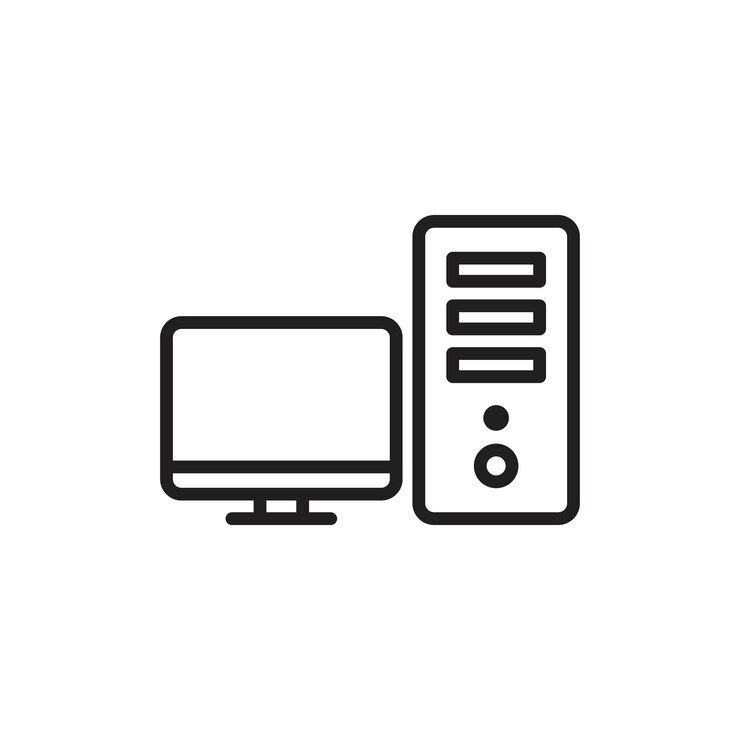 Vettore icona tecnologica del computer contorno sottile semplice