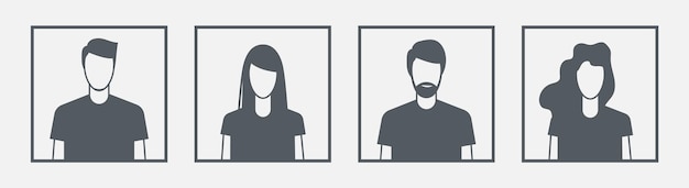 Icona utente vettore. Illustrazione dell'avatar di testa di persone. Segno viso uomo e donna per web design o app mobile.