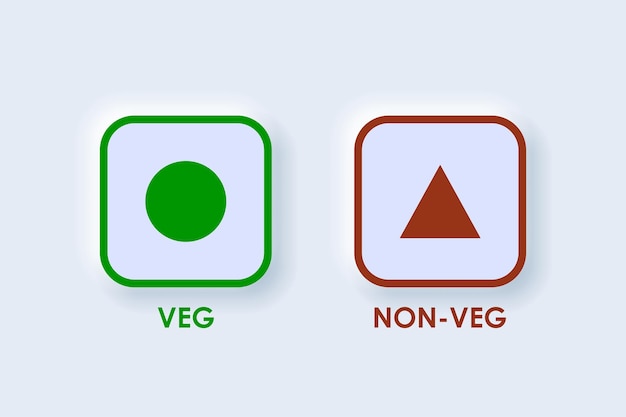 Icona Veg e NonVeg impostata in un'illustrazione in stile pulsante dell'interfaccia utente morbida neumorfica