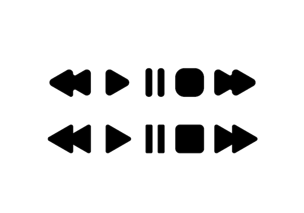 Icona vettore interfaccia musica e video. icona di pausa, stop, indietro e avanti.