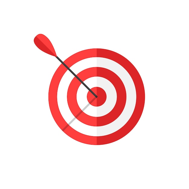 Icona vettore obiettivo obiettivo in stile piatto Illustrazione del gioco delle freccette su sfondo bianco isolato Concetto di bersaglio sportivo per freccette