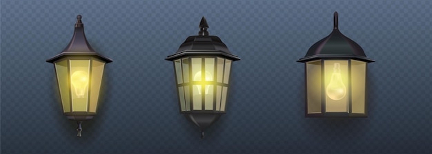 Icona vettoriale realistica Collezione di lampade da giardino da parete per esterni in diversi stili Street lig
