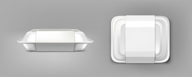 icona vettoriale realistica Mockup di contenitore per alimenti Scatola di plastica bianca isolata Vista dall'alto e laterale