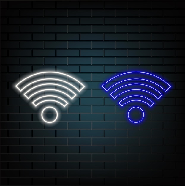 Icona wifi al neon segnale Wi-Fi al neon luminoso tecnologia Internet wireless a colori vivaci pulsante Wi-Fi mobi