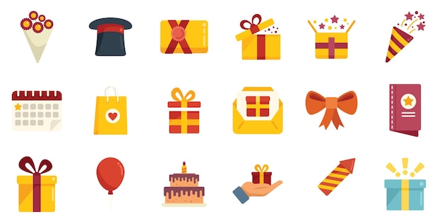 Icone a sorpresa impostate vettore piatto Confezione regalo