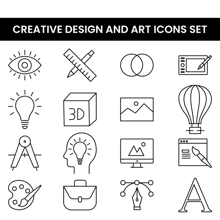 Vettore icone artistiche creative per il design grafico, il branding, le forme 3d, i progetti multimediali e il vettore artistico