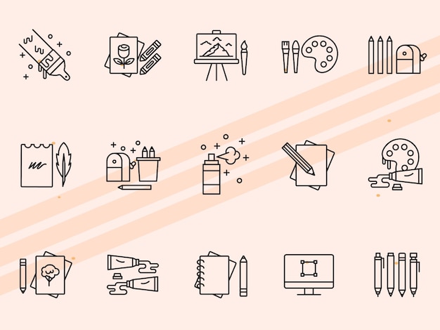 Icone che rappresentano strumenti per gli artisti e il lavoro creativo