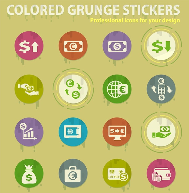 Icone colorate del grunge di cambio valuta