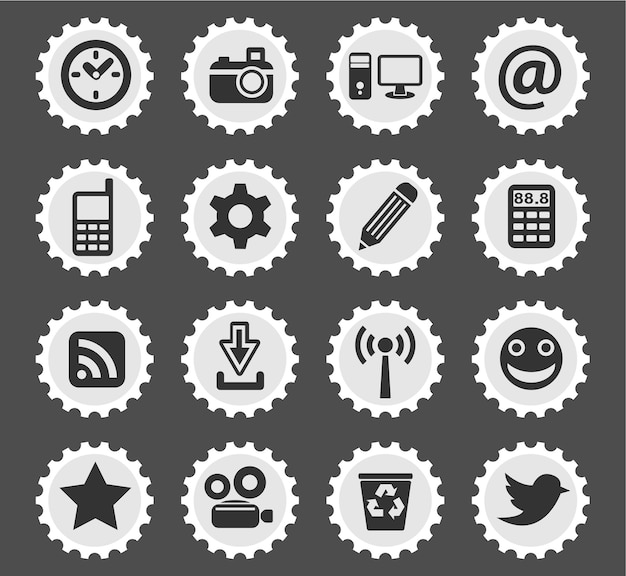 Icone dei social media su francobolli rotondi stilizzati