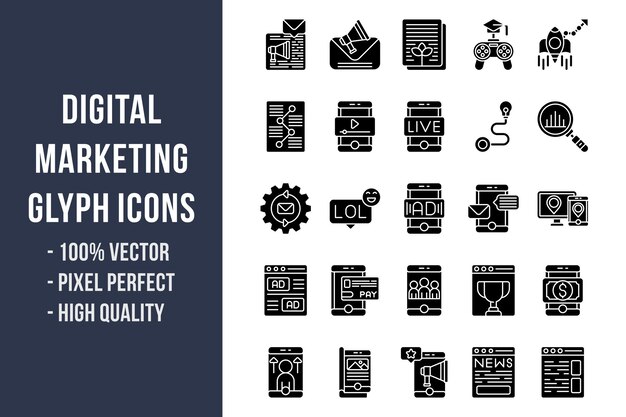 Icone del glifo di marketing digitale