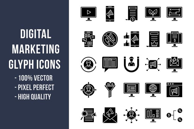 Icone del glifo di marketing digitale