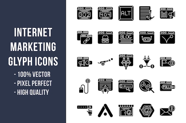 Icone del glifo di marketing su Internet